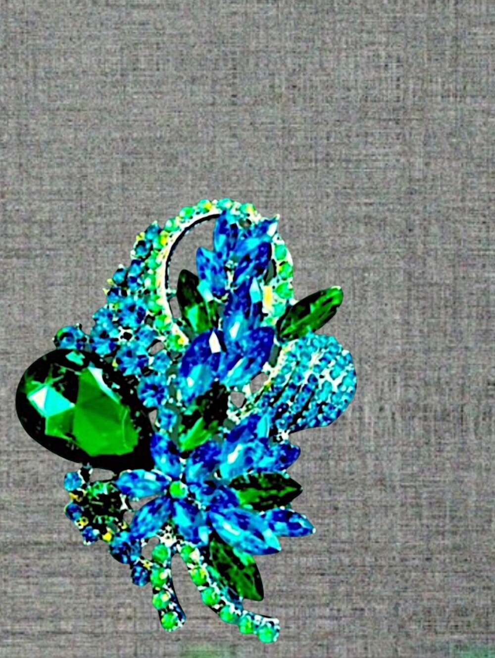 Blue & Green Crystal Floral Statement Brooch